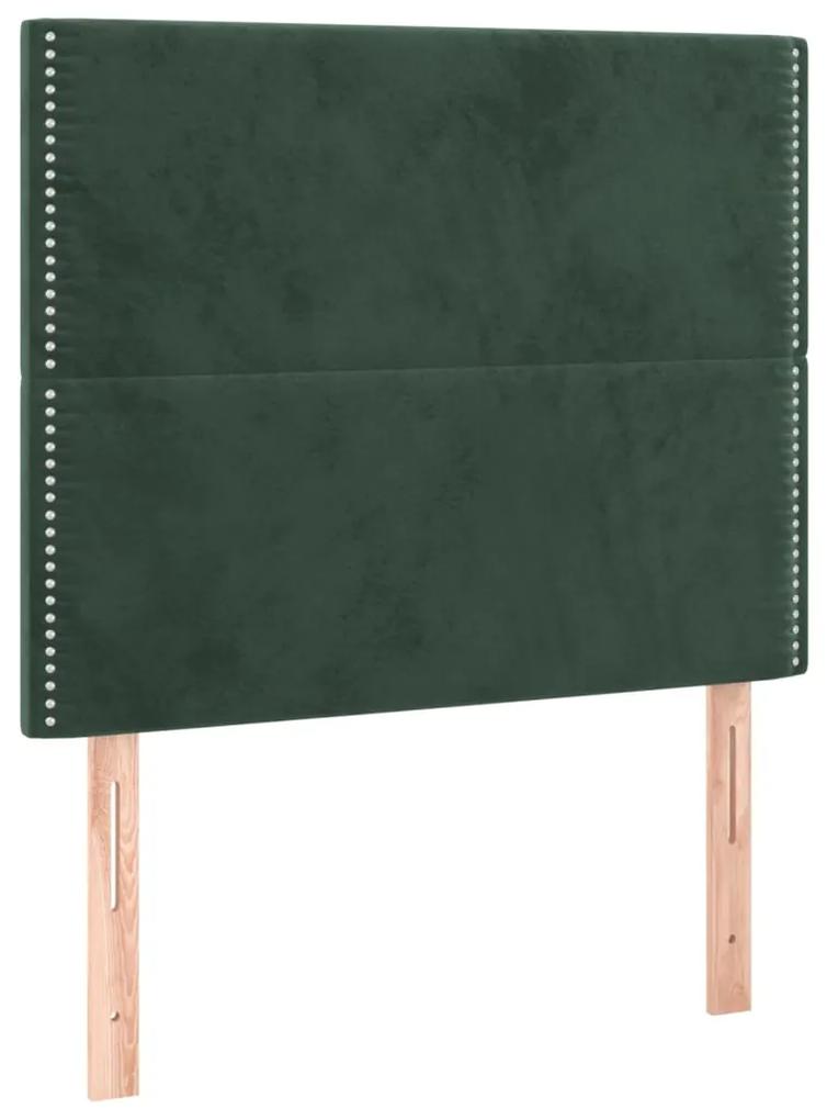 Pat box spring cu saltea, verde inchis, 90x200 cm, catifea Verde inchis, 90 x 200 cm, Culoare unica si cuie de tapiterie