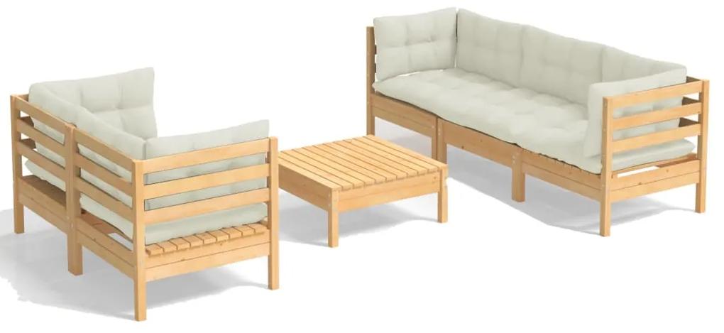 3096112 vidaXL Set mobilier grădină cu perne crem, 6 piese, lemn masiv de pin