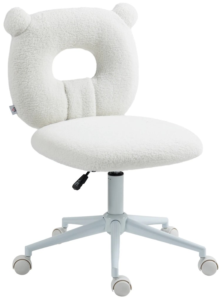 HOMCOM Scaun de birou reglabil în înălțime, cu căptușeală Teddy, 50 cm x 56 cm x 90 cm, Alb | Aosom Romania