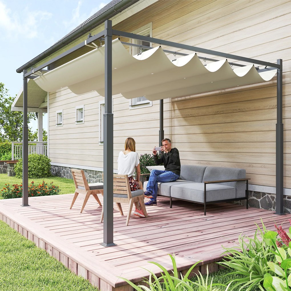 Outsunny Pergola de grădină exterioară 3 x 3 m cu acoperiș retractabil și fixare magnetică, adăpost solar UPF30+, crem | Aosom Romania