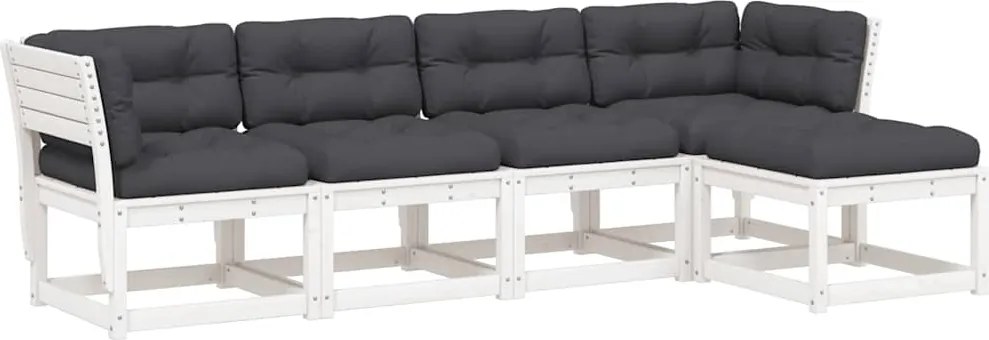 vidaXL Set canapele de grădină cu perne 5 piese alb lemn masiv de pin