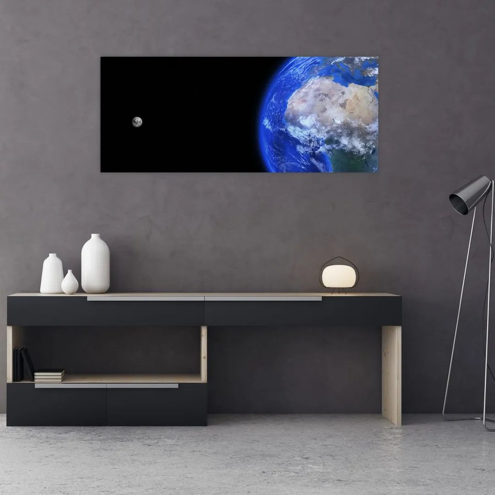 Tablou - Luna și Pământul (120x50 cm)