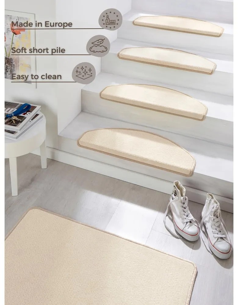 Set 15 covorașe pentru trepte Hanse Home Fancy, 23x65 cm, crem