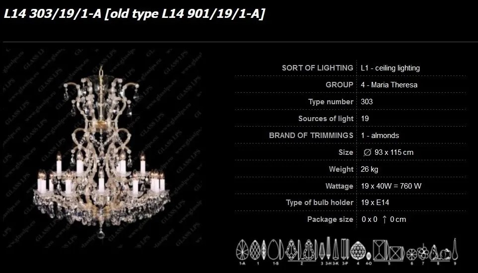 Candelabru 19 brate Maria Theresa cristal Bohemia L14 303/19/1-A