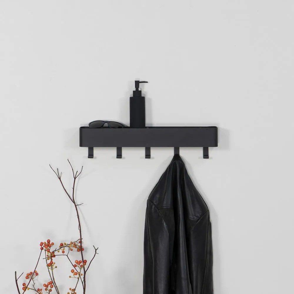 Cuier de perete negru cu raft din metal 52 cm Dax Play – Spinder Design