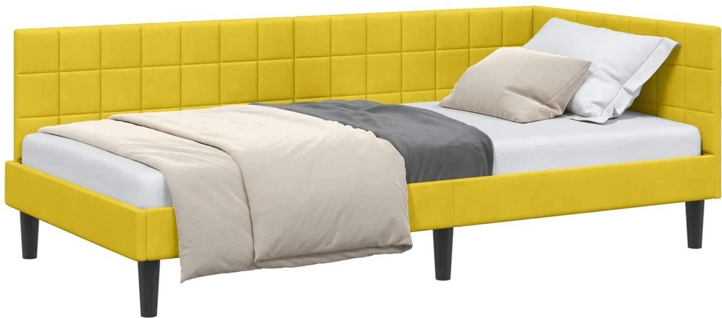 vidaXL Cadru de pat colțar cu headboard Galben 90 cm x 190 cm Catifea