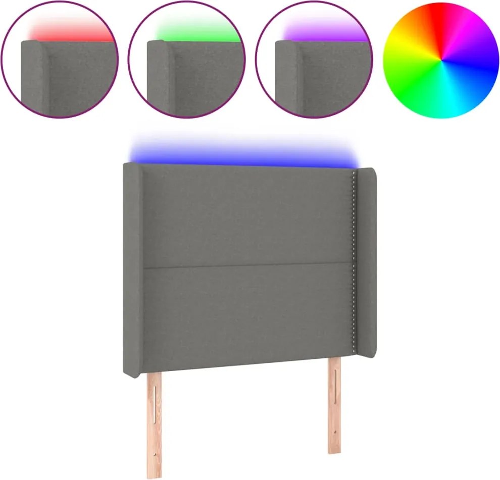 vidaXL Tăblie de pat cu LED, gri închis, 93x16x118/128 cm, textil