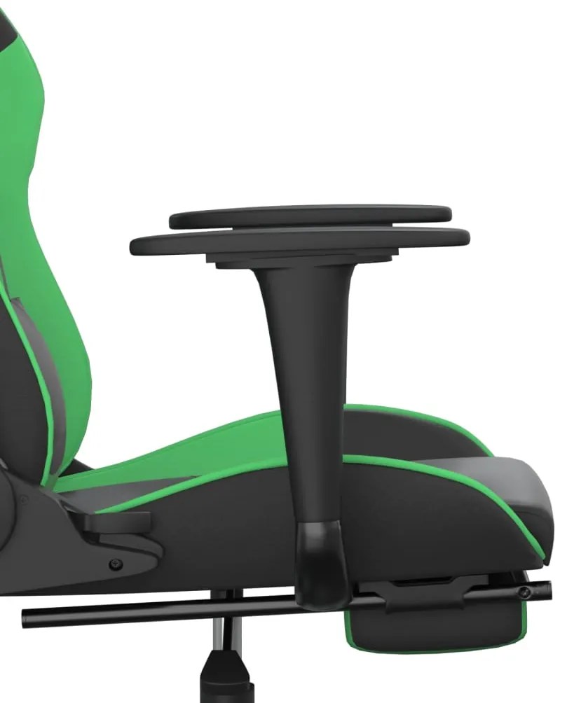 Scaun gaming de masaj suport picioare, negru verde, piele eco