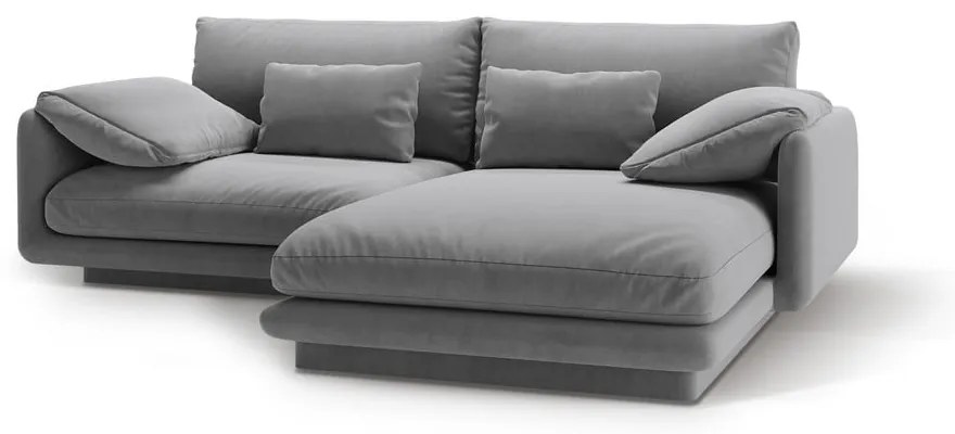 Colțar gri deschis cu tapițerie din catifea (cu colț pe partea dreaptă/cu șezlong) Torino – Micadoni