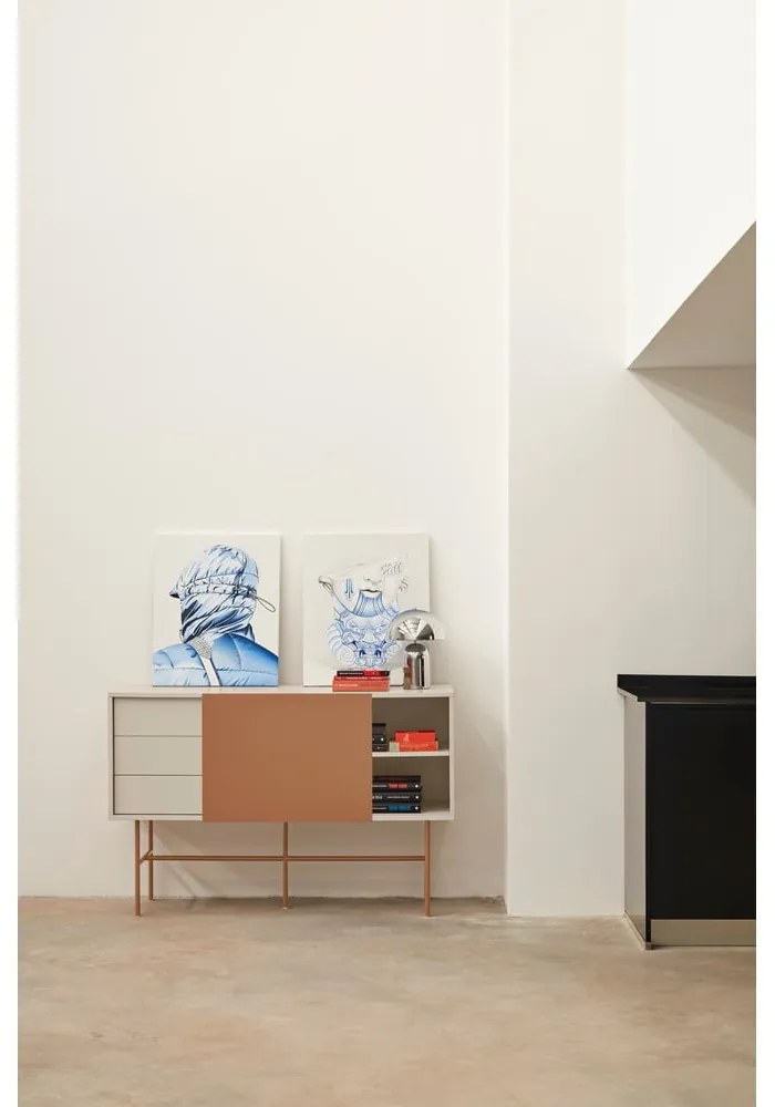 Comodă joasă cu ușă glisantă roșu cărămiziu-bej 140x91 cm Nube – Teulat