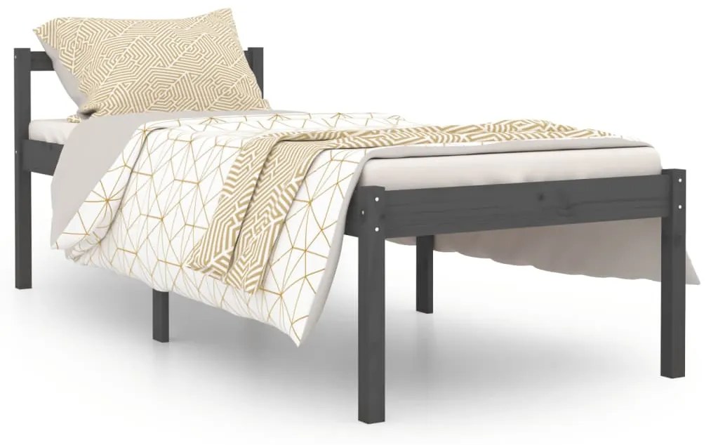 810601 vidaXL Pat pentru seniori, gri, 90x200 cm, lemn masiv de pin