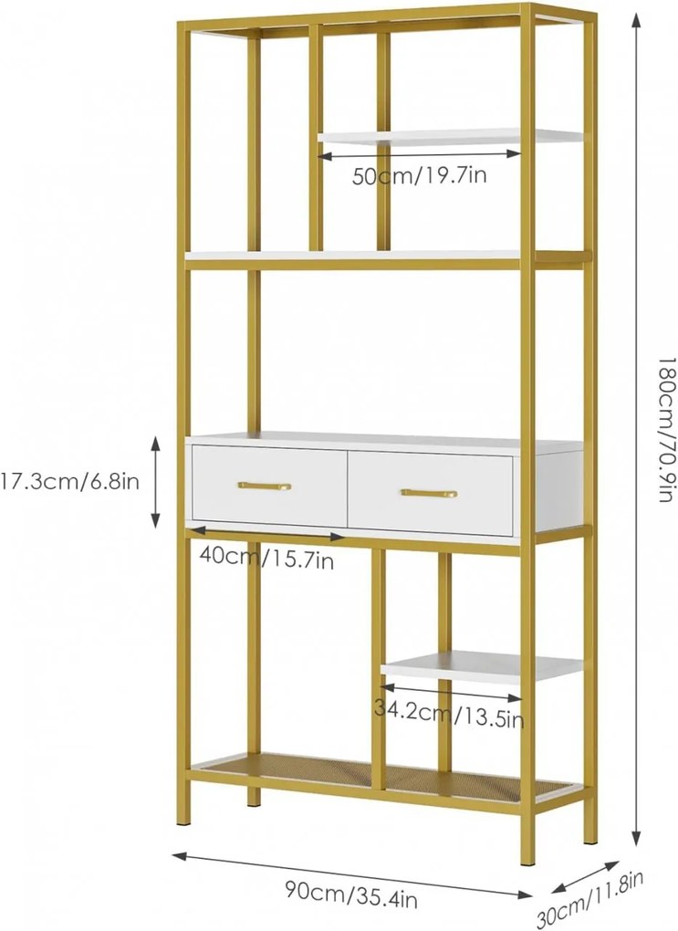 RAAU202 - Raft, 90 cm pentru birou, hol, living, baie - Alb - Auriu