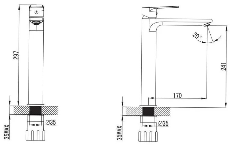 Baterie lavoar Asti cu supraînălțare, monocomandă