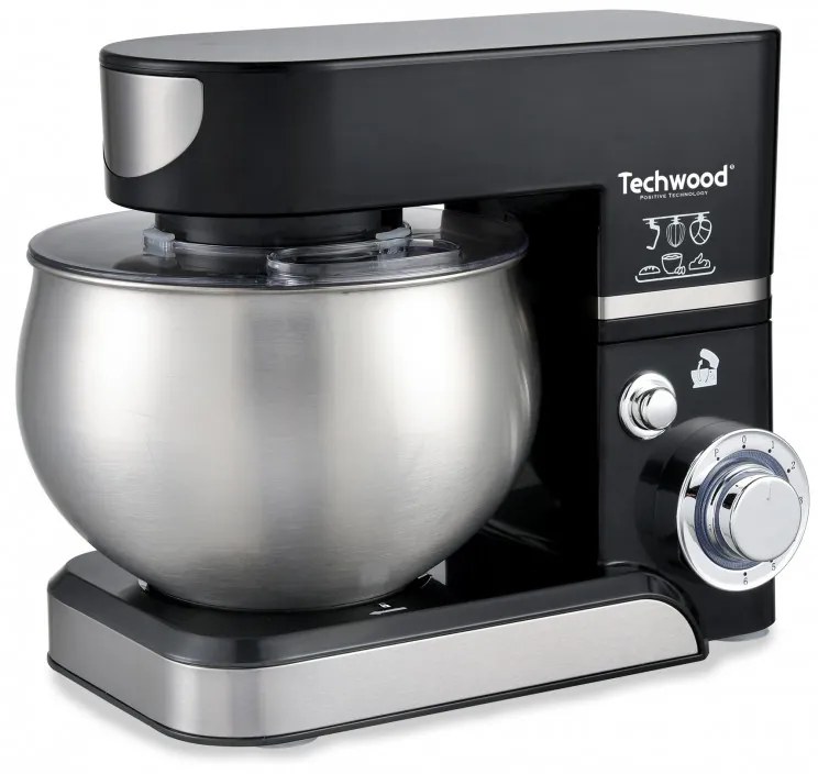 Resigilat: Mixer planetar Techwood TRO-1066, 1000W, 5 litri, 6 viteze, Pulse, Protectie la suprasarcina, Negru/Inox