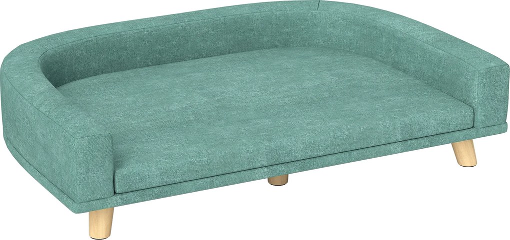 PawHut Canapea Elegantă pentru Animale de Companie, Pat Înălțat cu Pernă Moale, Cadru din Lemn, Verde, 98x67x25cm | Aosom Romania