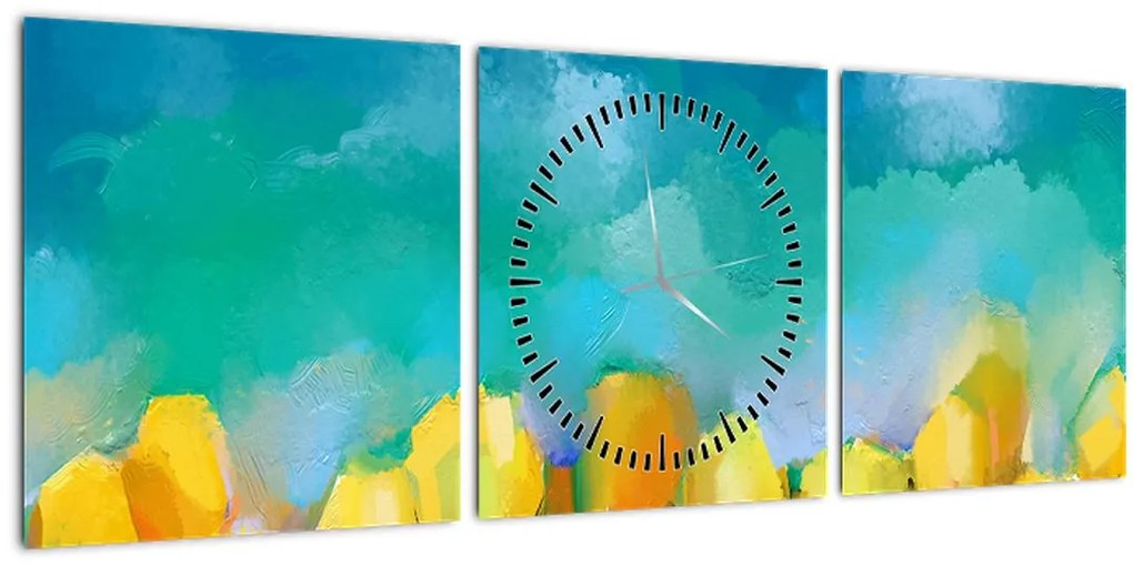 Tablou - Lalele galbene (cu ceas) (90x30 cm)