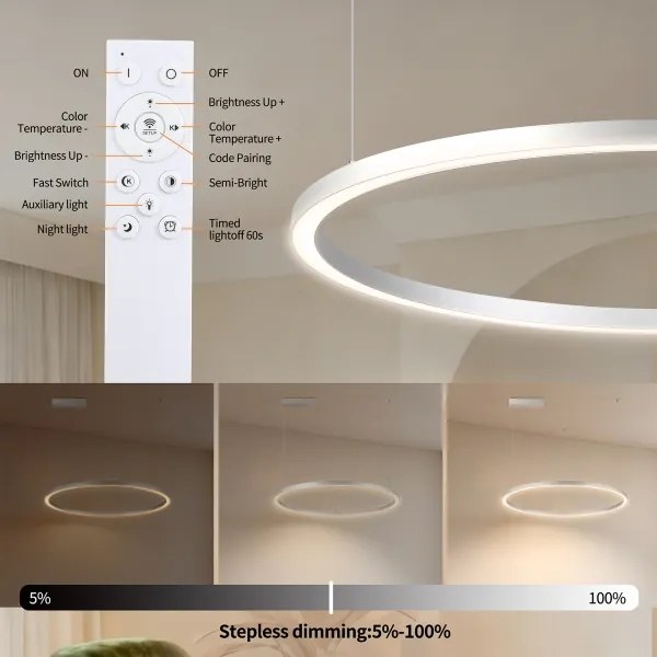 Brilagi-LED lustră suspendată reglabilă PORTOFINO LED/60W/230V Ø 80 cm argintiu + telecomandă