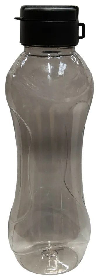 Sticlă din plastic transparentă pentru apă, capac negru, 750 ml