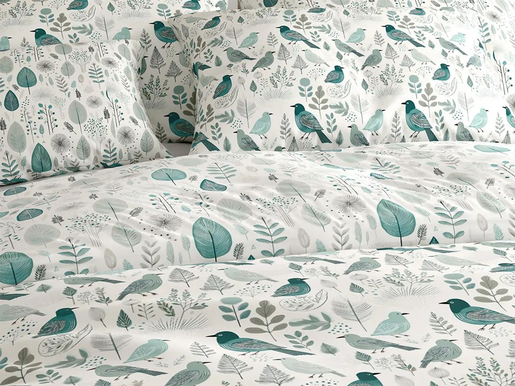 Lenjerie de pat policoton LEAFBIRD POLY alb-verde Dimensiune lenjerie de pat: 70 x 90 cm | 140 x 220 cm