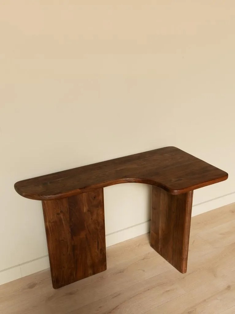 Consolă din lemn de acacia, formă asimetrică, maro antichizat, finisaj lucios, 118×59×75 cm, „Finoma"