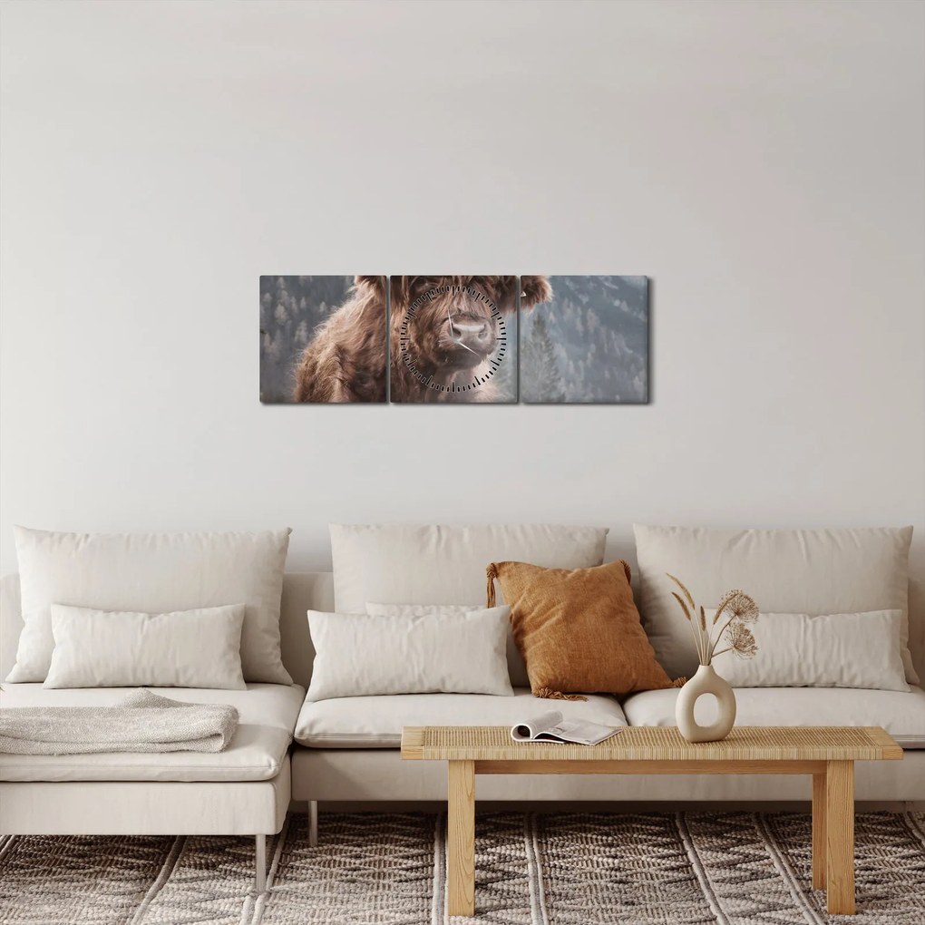 Tablou - Vaca Highlander (cu ceas) (90x30 cm)