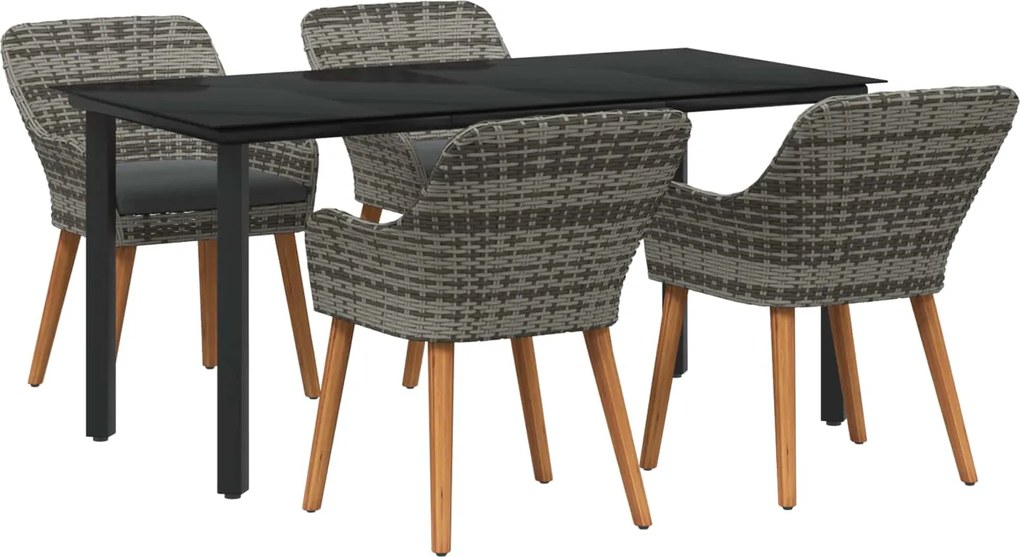 vidaXL Set de masă pentru grădină cu pernă 5 pcs Gri poliratan