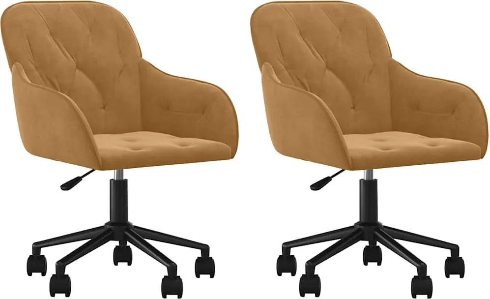 vidaXL Scaune de bucătărie pivotante, 2 buc., maro, catifea