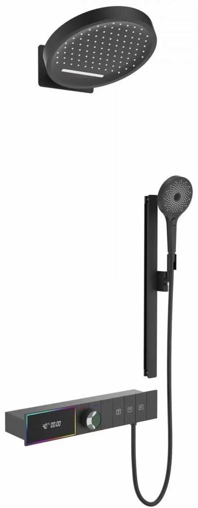 Sistem dus digital smart 3 functii cu afisaj LED, palarie dus O32cm si panou termostatic, Form Harmony Negru