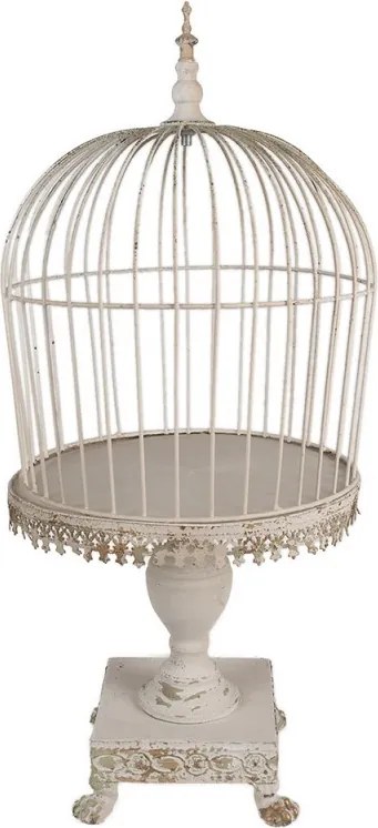 Colivie decorativa pentru pasari, crem, din metal, aspect vintage