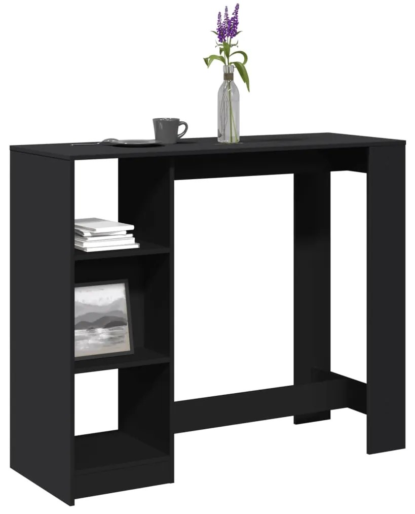 vidaXL Masă de bar cu raft, negru, 124x46x103,5 cm, lemn prelucrat