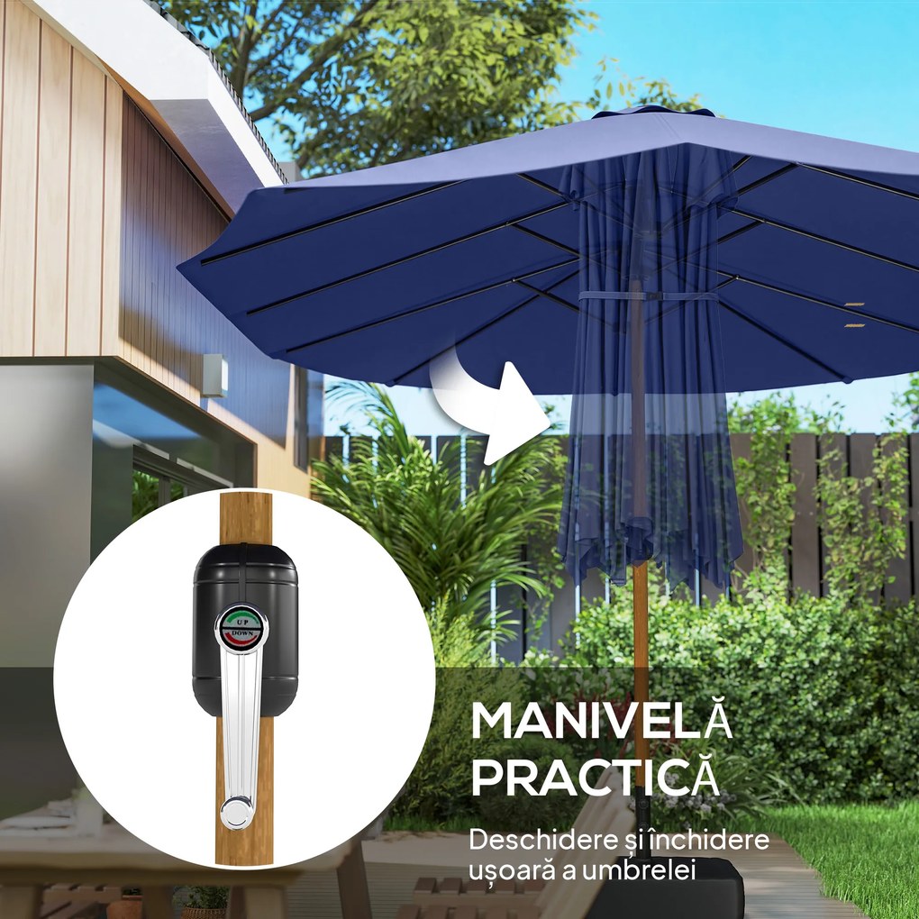 Outsunny Umbrelă Dublă de Grădină 4.7x2.8 m, Umbrelă de Exterior cu Manivelă, Bază Cruce, Saci de Nisip, Husă de Protecție, 12 Spițe, Anti-UV, pentru Terasă și Balcon, Albastru Închis | Aosom Romania