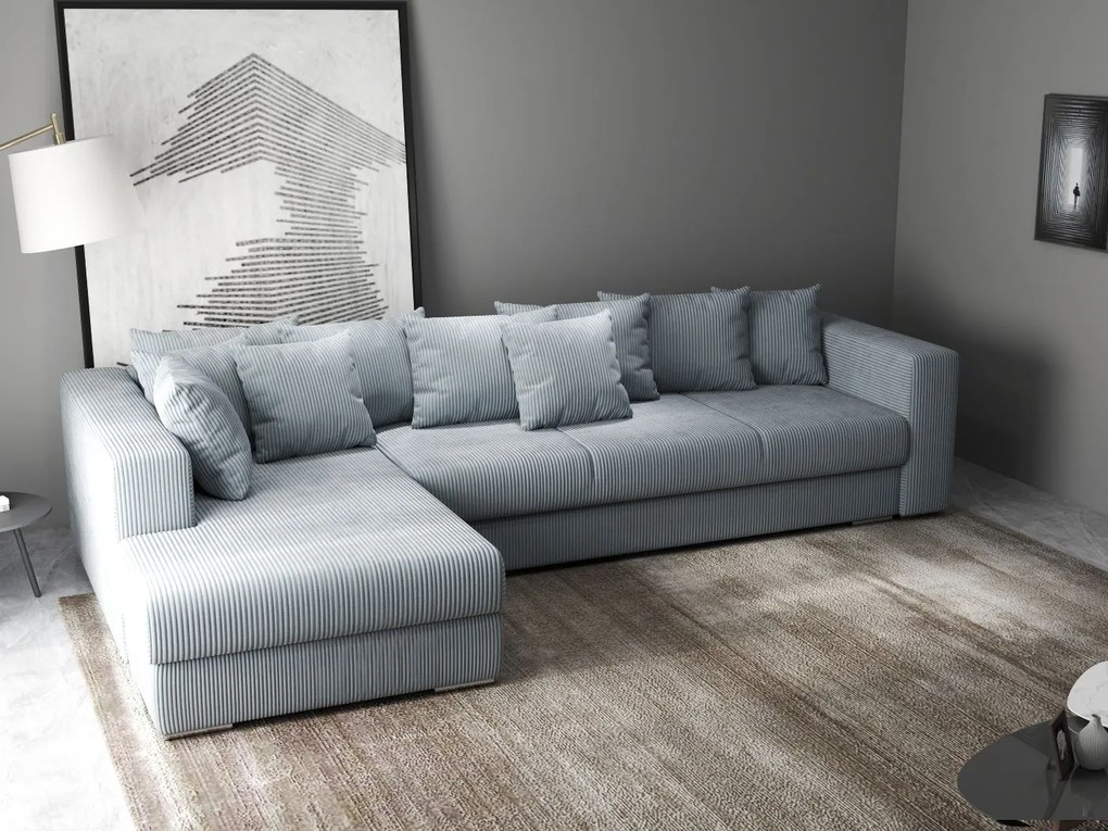 Colțar extensibil dumonde cu ladă de depozitare si sezut confortabil din spuma high-density, Gloria Zoom Grey 320x183 cm