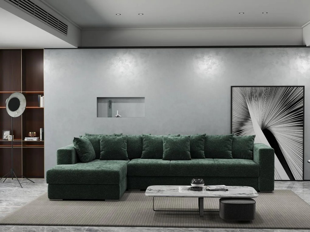 Colțar extensibil dumonde cu ladă de depozitare si sezut confortabil din spuma high-density, Gloria Euphoria Green 320x183 cm