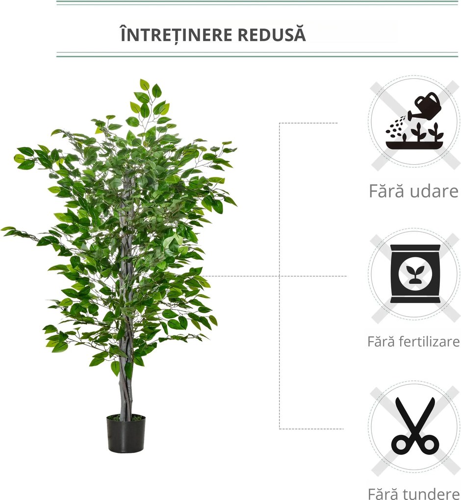 HOMCOM ficus artificial, ghiveci inclus, 135 cm, verde | Aosom Romania