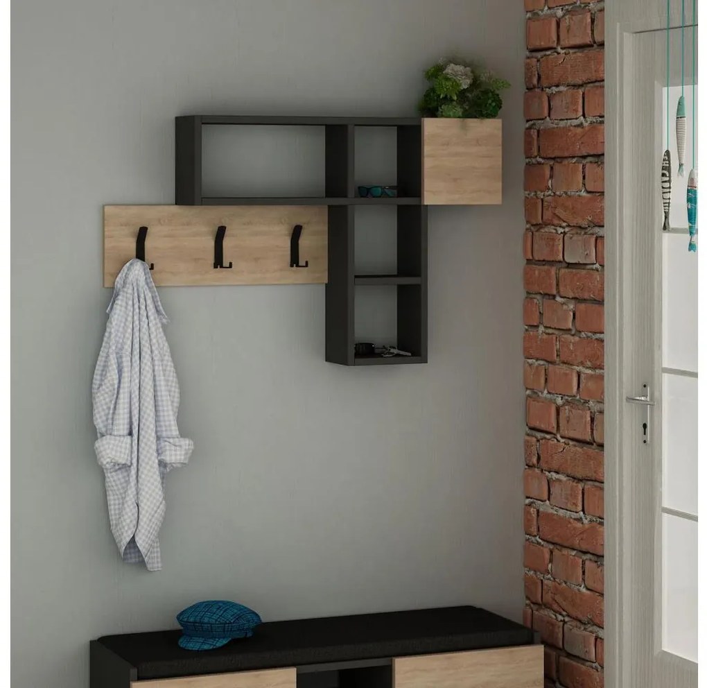 Cuier de perete cu poliță GAME, 61x99,5 cm, bej/antracit