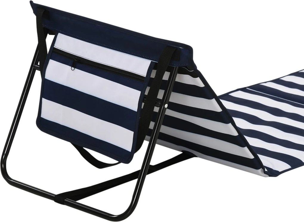 Outsunny Set 2 Șezlonguri Pliabile cu Unghi Reglabil și Buzunar cu Fermoar, 142x51x40 cm, Albastru | Aosom Romania