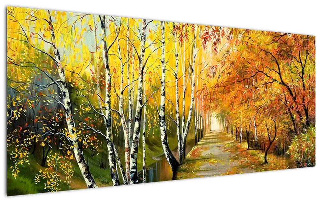 Tablou - Alee romantică de-a lungul apei, pictură în ulei (120x50 cm)