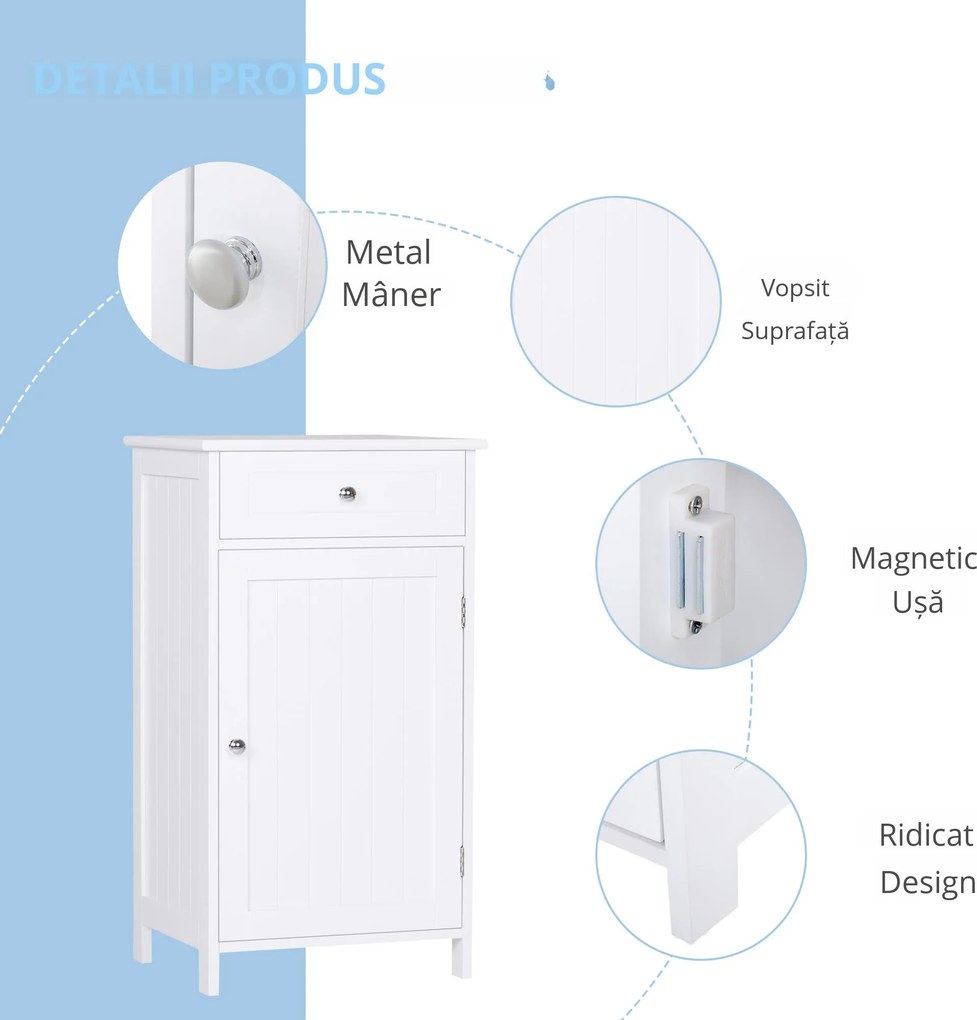 Kleankin Mobilier Baie Modern cu Ușă Basculantă Sertar Spațiu Depozitare 43x34x77cm Alb | Aosom Romania