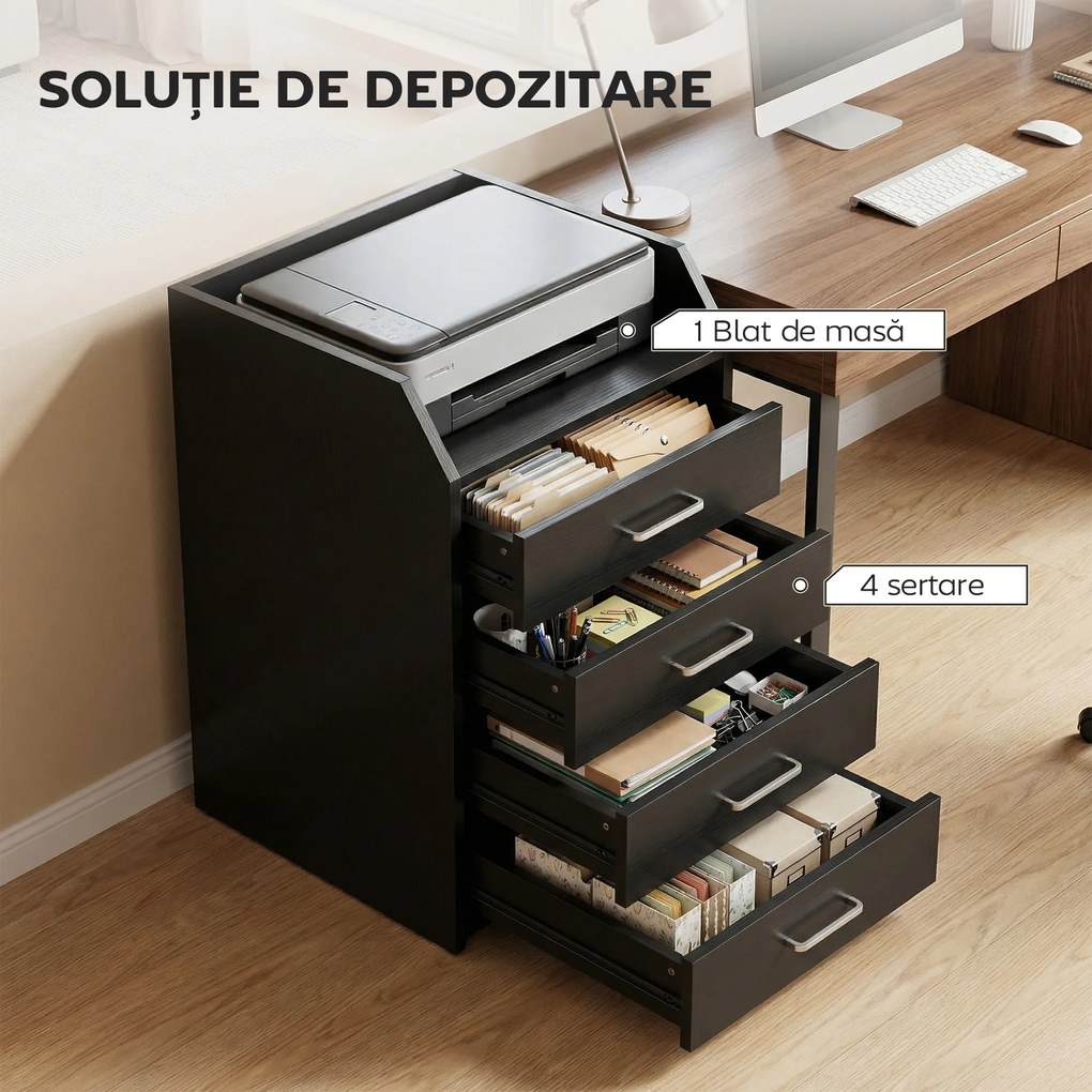 Vinsetto comodă birou,comodă birou cu roți, comodă documente, comodă pe roți, comodă cu sertare, mobilier birou | Aosom Romania