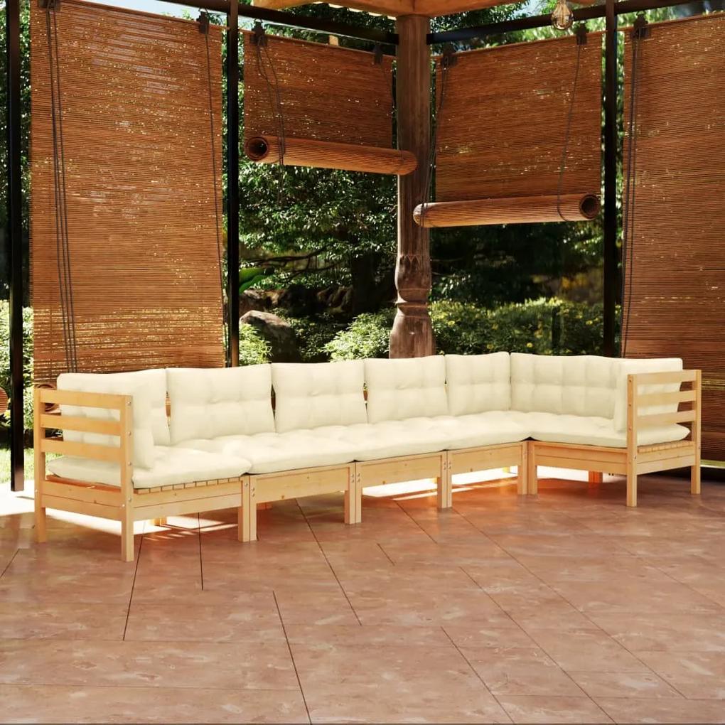 3096394 vidaXL Set mobilier grădină cu perne crem, 6 piese, lemn de pin