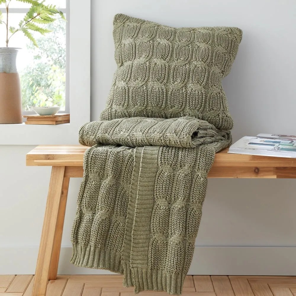 Pătură verde tricotată 130x170 cm Chunky Marl Knit – Catherine Lansfield