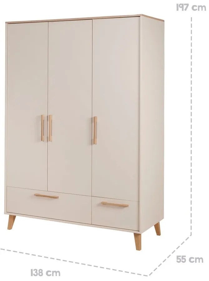 Șifonier de copii crem/în culoare naturală cu aspect de lemn de stejar 138x200x55 cm Jil – Roba