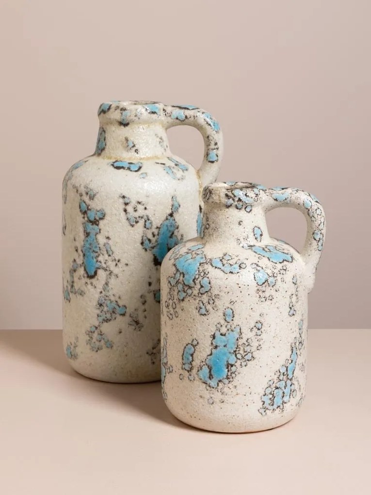Set 2 vase decorative din ceramica, cu design mediteranean si finisaj antichizat