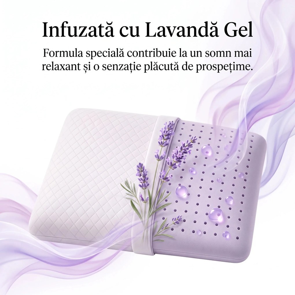 Perna ortopedica AERO-SAN Lavanda Gel, memory foam infuzat cu lavanda, cu ventilatie