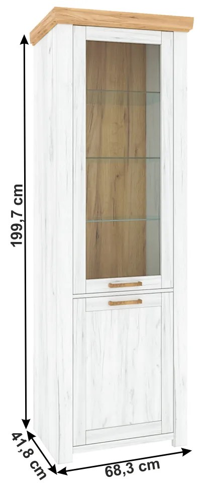 Vitrină A, stejar craft auriu / stejar craft alb, SUDBURY