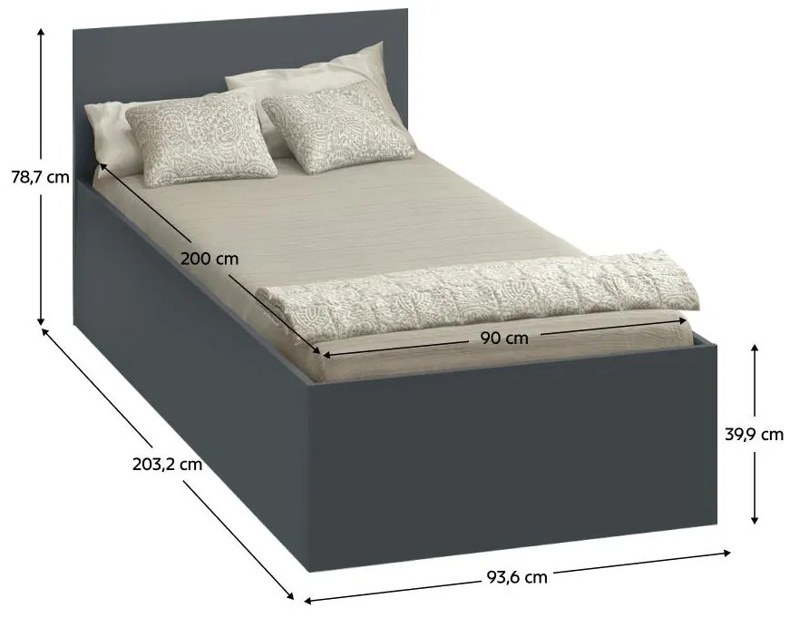Pat de o persoană 90 cm Discutibles (grafit) (cu somieră) (cu sp. depozitare). 1116313