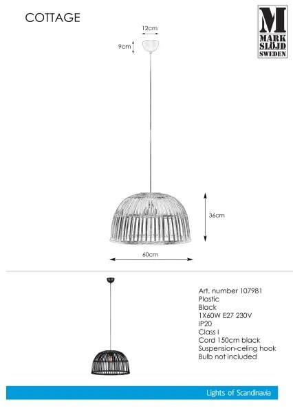 Markslöjd 107981 - Lustră pe cablu COTTAGE 1xE27/60W/230V