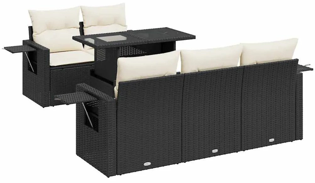 3326407 vidaXL Set mobilier de grădină cu perne, 6 piese, negru, poliratan