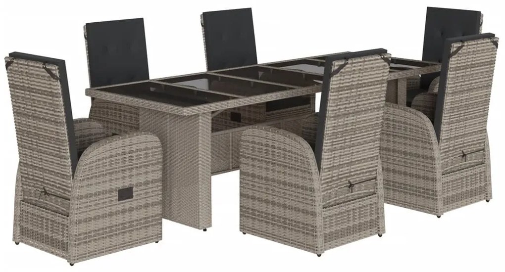 3277599 vidaXL Set mobilier de grădină cu perne, 7 piese, gri, poliratan