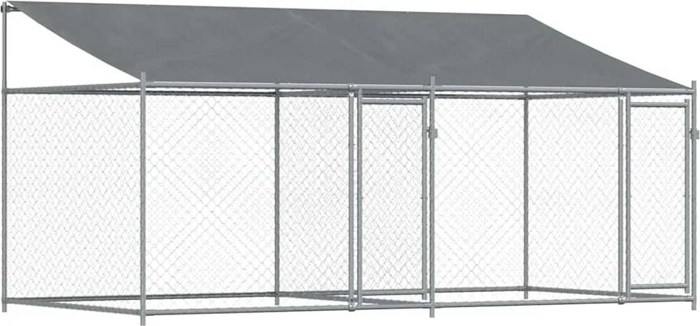 vidaXL Cușcă câini cu acoperiș și uși, gri, 4x2x2 m, oțel galvanizat